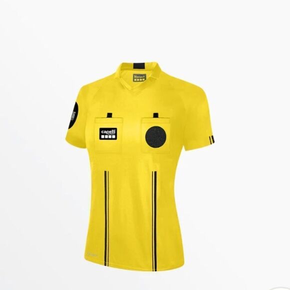 CAPELLI WOMEN'S OFFICIAL REFEREE V-NECK SHORT SLEEVE JERSEY L REFEREE YELLOW NWT - Picture 1 of 7